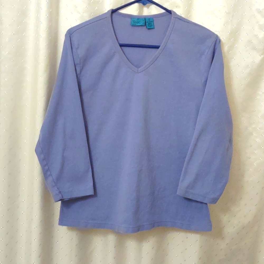 Women's TeeCo V-neck tee, 3/4 sleeve, lavender, size XL